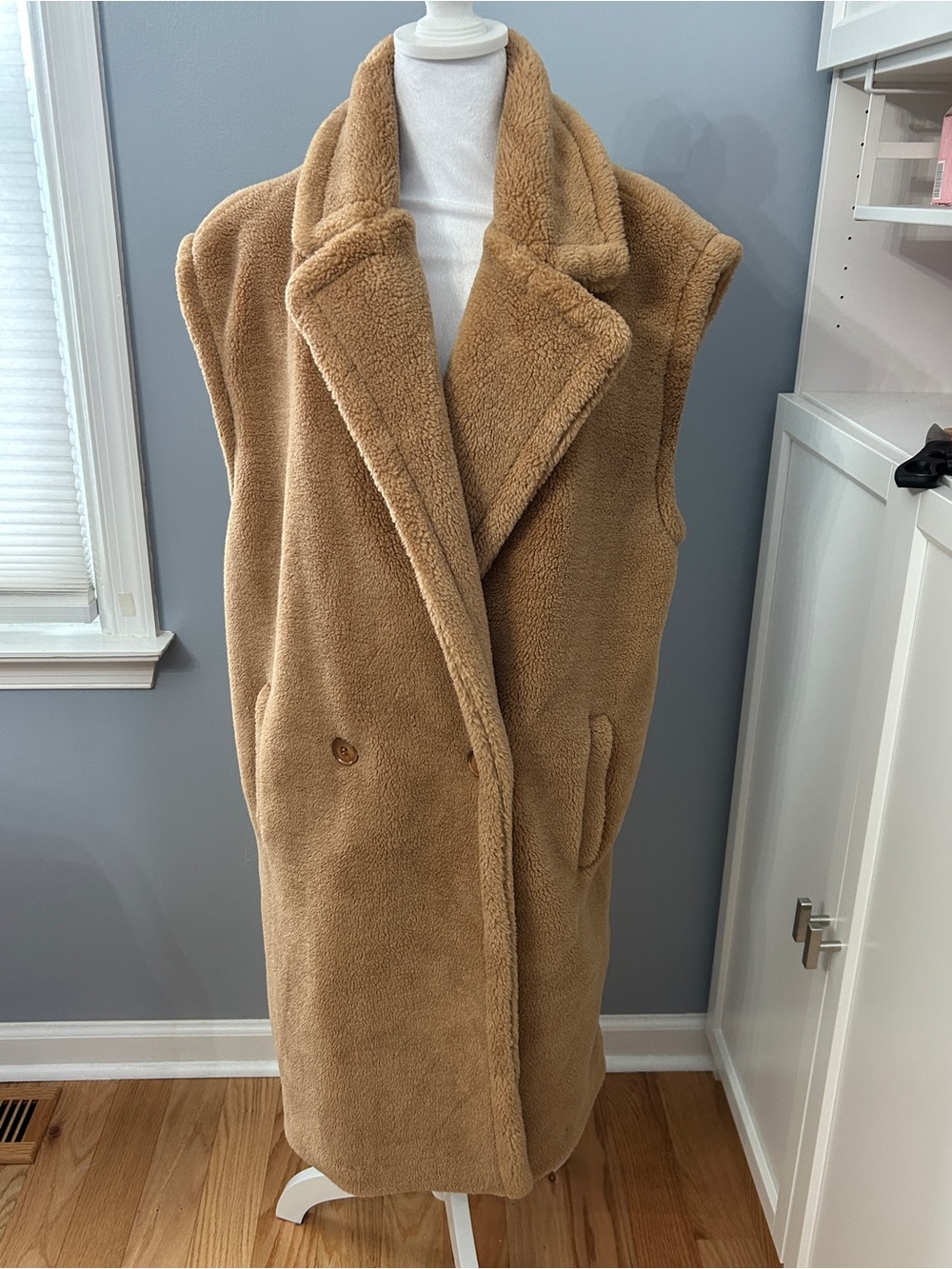 Dolce Cabo Camel Tan Teddy Fleece Long Vest Coat Size Small S